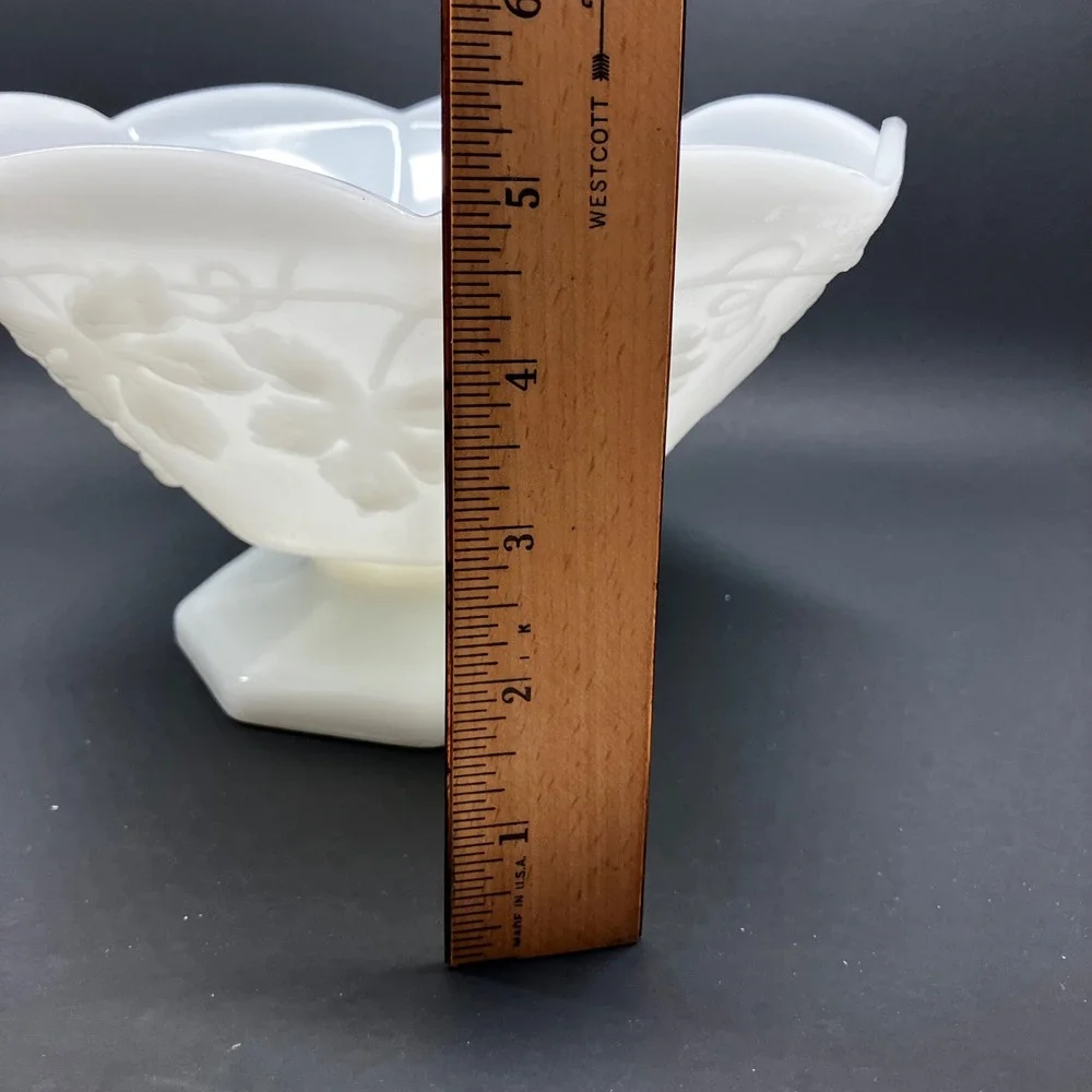 Anchor Hocking Footed Bowls Harvest Grape 8.5in White Milk Glass Vintage Pair